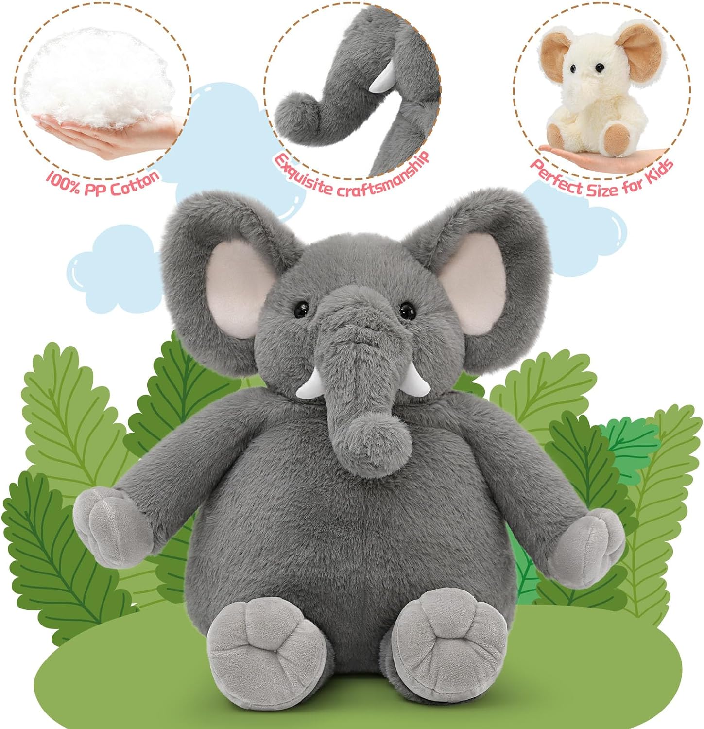 Ensemble de jouets en peluche éléphant, gris, 20 pouces