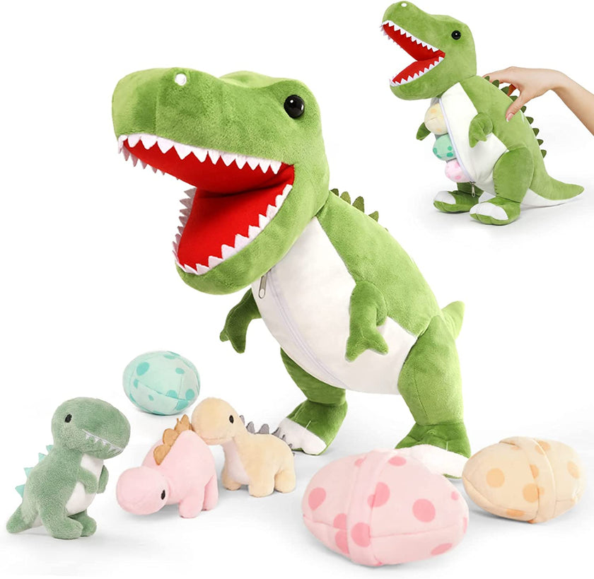 Dinosaurier-Stofftier mit 3 Baby-Dinosauriern, 23,6 Zoll
