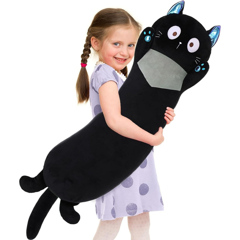 Black Cat Stuffed Animals Cat Long Throw Pillow, 39 Inches