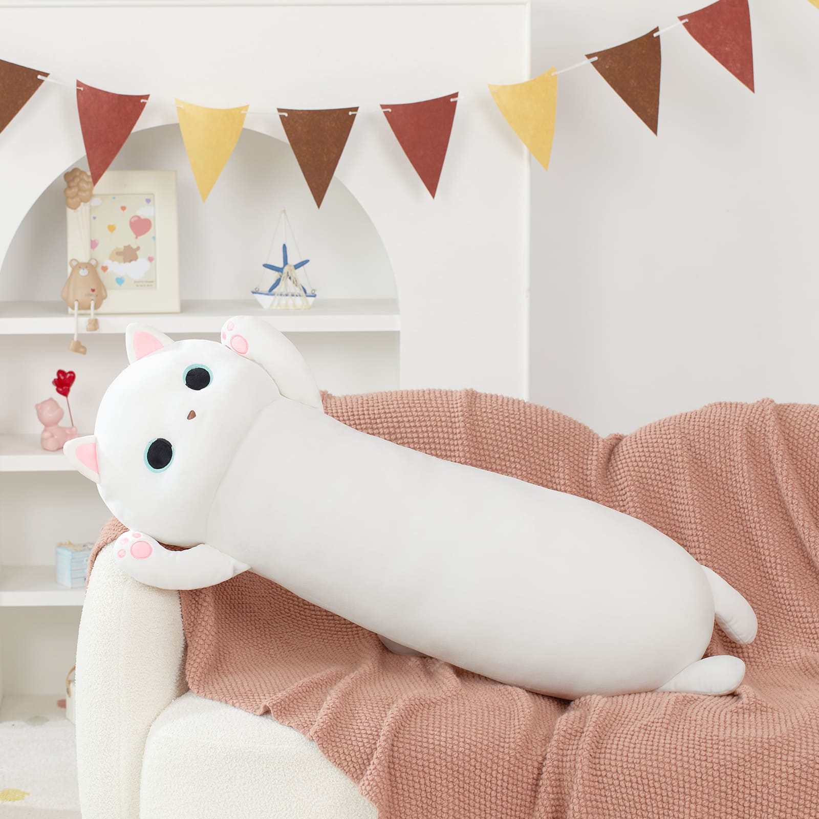 Black Cat Stuffed Animals Cat Long Throw Pillow, 43 Inches