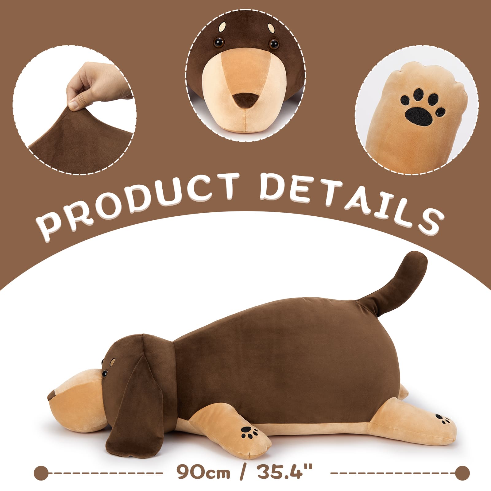 Chubby Dachshund Plush Toys, Dark Brown, 35.4 Inches