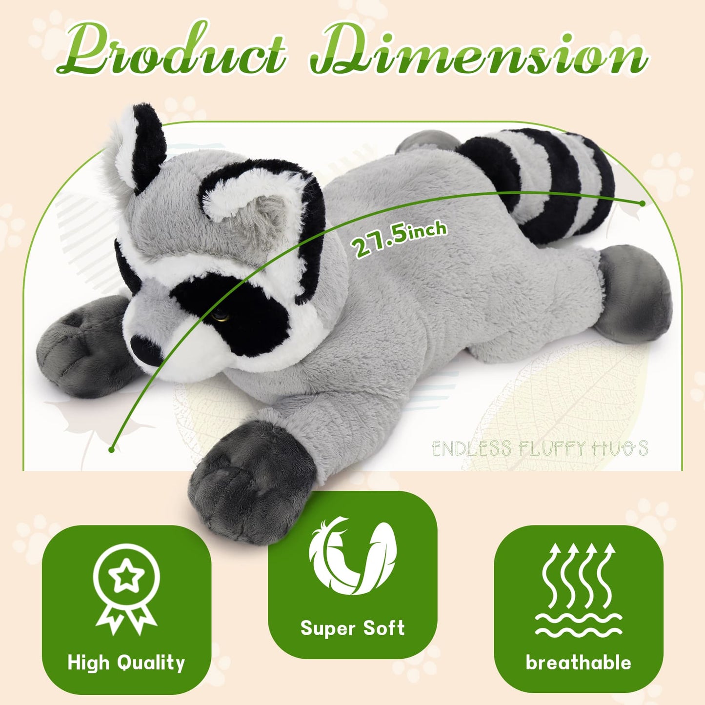 Realistic Raccoon Stuffed Animals - Large Raccoon Plush Toys 28 Inches - Cute Cartoon Raccoon Plush Pillows for Kids - Jungle/Safari Stuffed Animals - Christmas/Birthday/Valentine's Day/Baby Shower Gift Choice