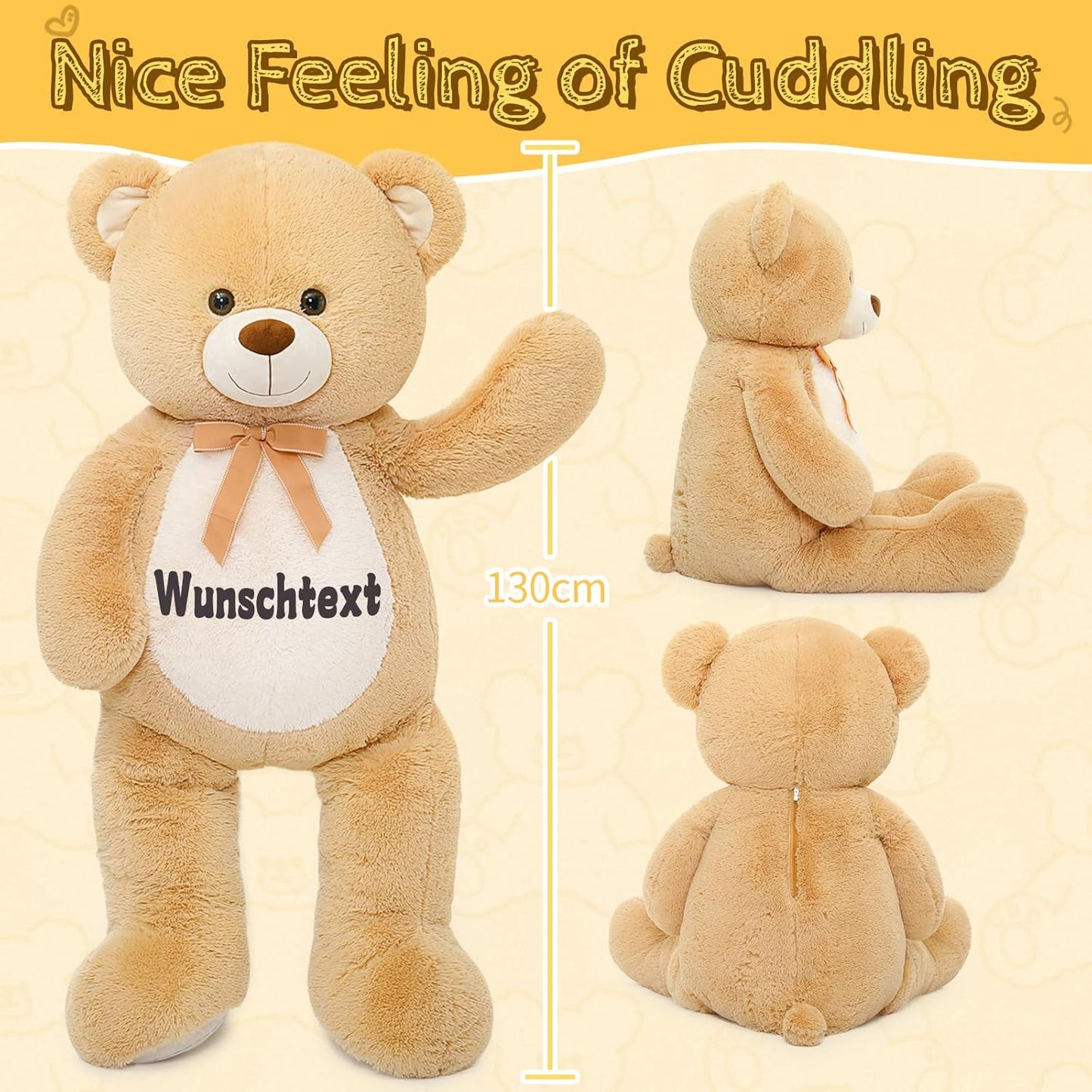 Custom Teddy Bear Plush Toy with Custom Text - Light Brown Customized Teddy Bear 51 Inches - Stuffed Animal Personalized Gift - Personalized Gift for Anniversary, Graduation, Christmas, Valentine's Day, Mother's Day, Baby Shower - Sweet Gift for Girlfriend, Boyfriend - Free Shipping 