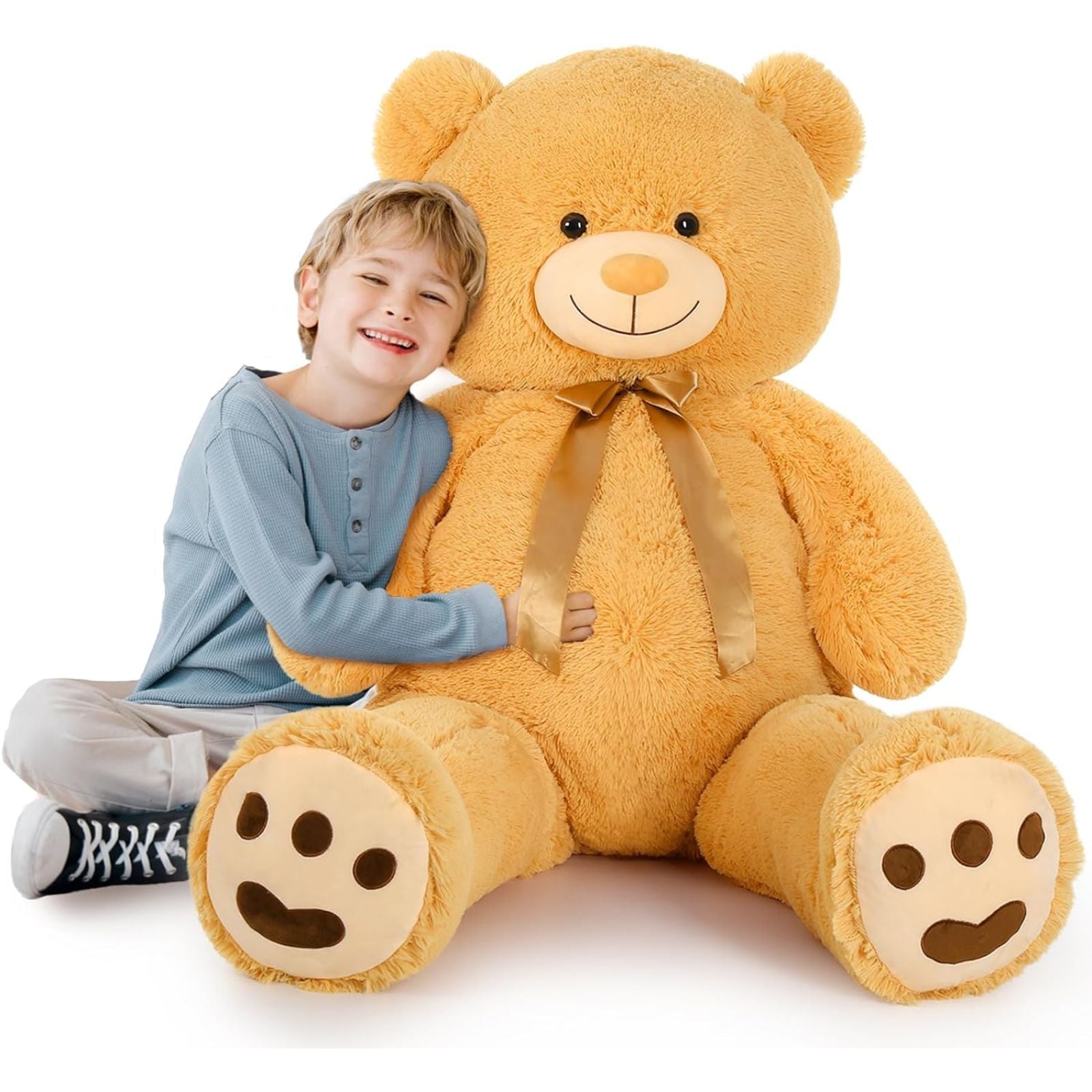 Large Teddy Bear Stuffed Toy, Light Brown/Pink, 5 FT
