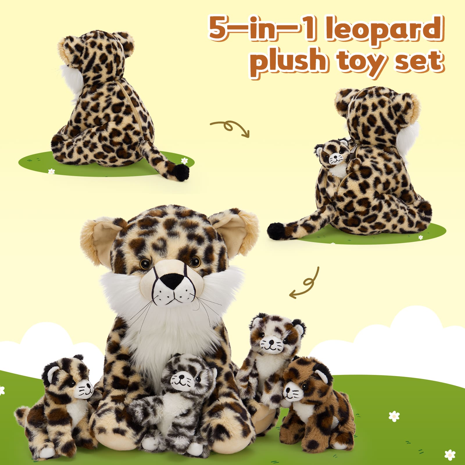 Lifelike Leopard Stuffed Animals Panther Plush Toys, 14.2 Inches