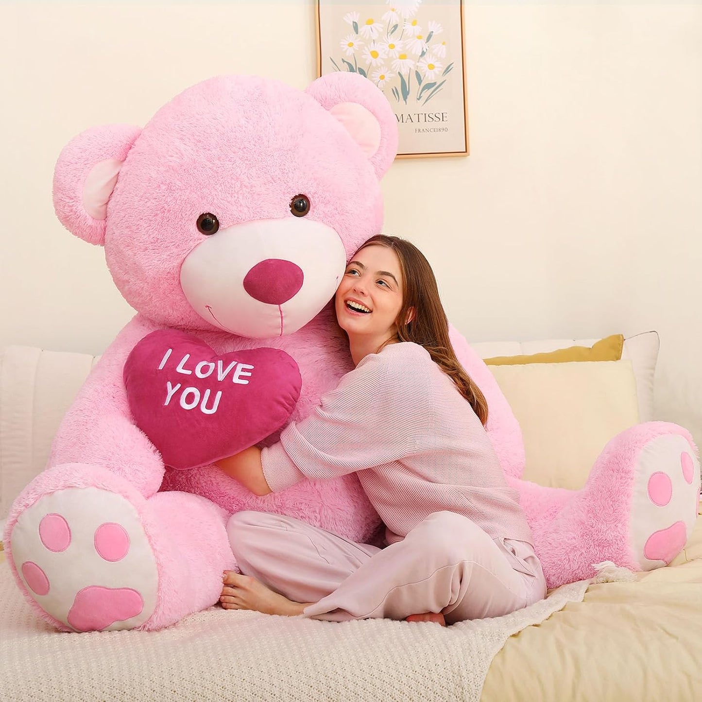 Life Size Teddy Bear Stuffed Animals - 5 Foot/6 Foot Fluffy Teddy Bear Plush Toys - Giant Pink Teddy Bear Plush Dolls - Valentine's Day Teddy Bear&Vday Gift for Girlfriend Boyfriend - Teddy Bear Theme Baby Shower - Christmas/Birthday Gift for Her/Him - Pink Teddy Bear Plush Pillow