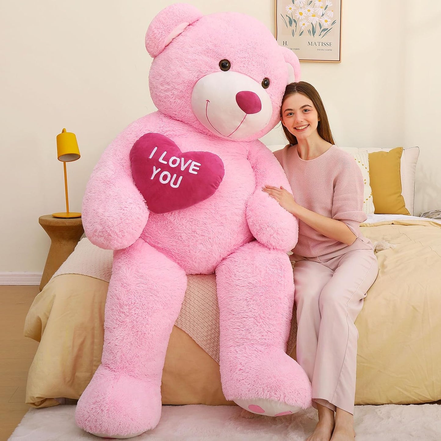 Life Size Teddy Bear Stuffed Animals - 5 Foot/6 Foot Fluffy Teddy Bear Plush Toys - Giant Pink Teddy Bear Plush Dolls - Valentine's Day Teddy Bear&Vday Gift for Girlfriend Boyfriend - Teddy Bear Theme Baby Shower - Christmas/Birthday Gift for Her/Him - Pink Teddy Bear Plush Pillow