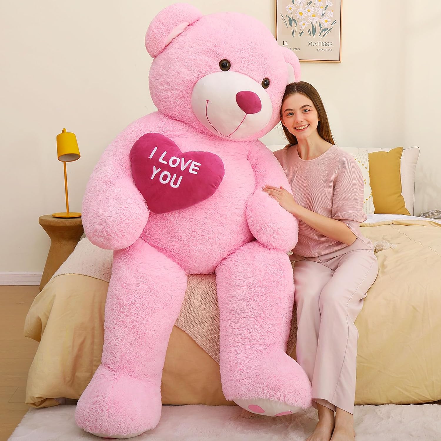 Giant Teddy Bear Plush Toy, Brown/Beige/Pink, 35.4/51/72 Inches