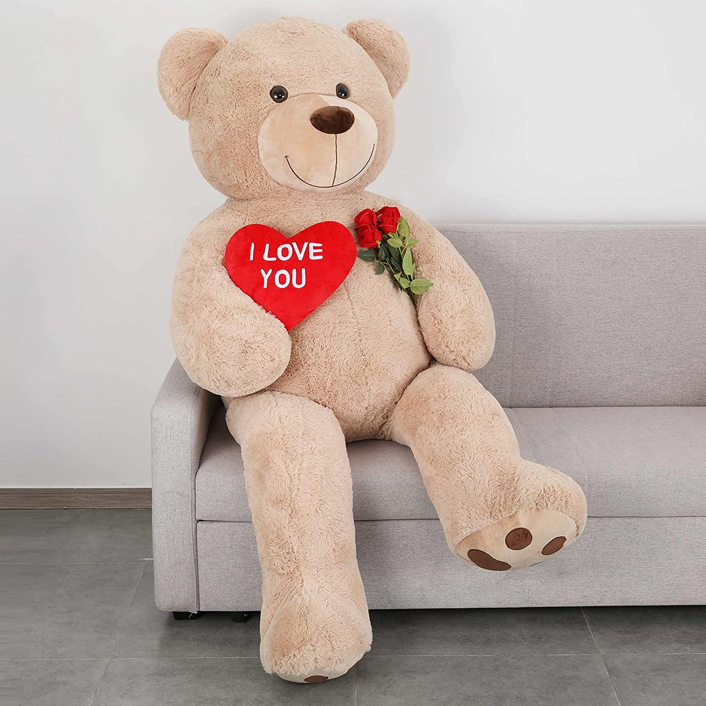 Life Size Teddy Bear Stuffed Animals - 5 Foot/6 Foot Fluffy Teddy Bear Plush Toys - Giant Brown Teddy Bear Plush Dolls - Valentine's Day Teddy Bear&Vday Gift for Girlfriend Boyfriend - Teddy Bear Theme Baby Shower - Christmas/Birthday Gift for Her/Him