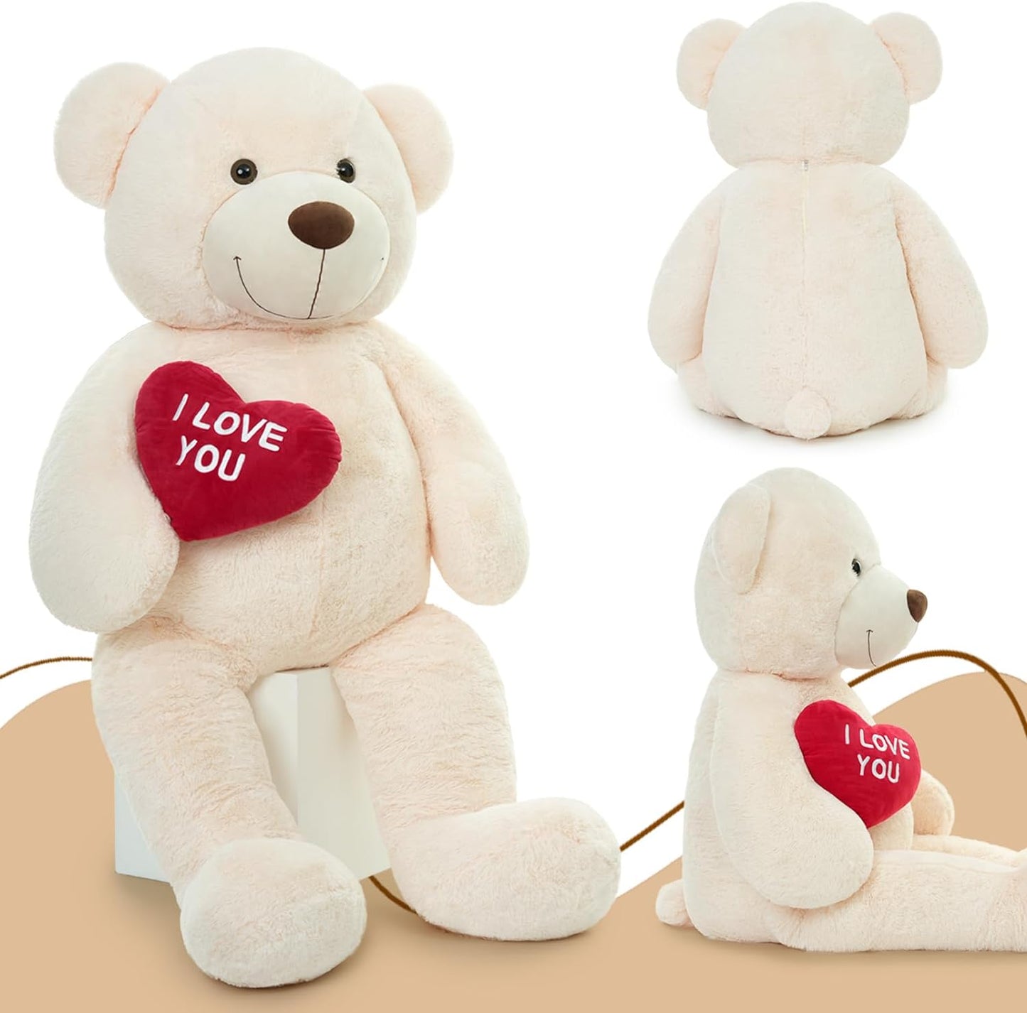 Life Size Teddy Bear Stuffed Animals - 5 Foot/6 Foot Fluffy Teddy Bear Plush Toys - Giant Beige Teddy Bear Plush Dolls - Valentine's Day Teddy Bear&Vday Gift for Girlfriend Boyfriend - Teddy Bear Theme Baby Shower - Christmas/Birthday Gift for Her/Him