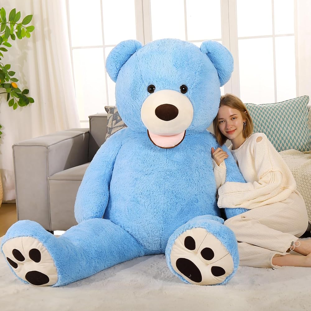 Giant Blue Teddy Bear Plush Toys - Blue 6 FT Teddy Bear Plush Dolls - Smiling Teddy Bear Stuffed Animals - Valentine's Day Teddy Bear Plushies - Teddy Bear Theme Baby Shower - We Can Bearly Wait Baby Shower Decor - Romantic Valentine's Day Gift