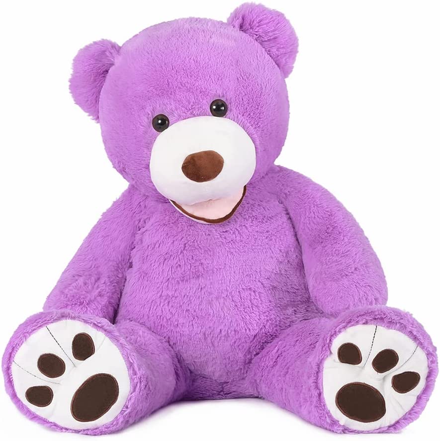 Giant Purple Teddy Bear Plush Toys - Purple 6 FT Teddy Bear Plush Dolls - Smiling Teddy Bear Stuffed Animals - Valentine's Day Teddy Bear Plushies - Teddy Bear Theme Baby Shower - We Can Bearly Wait Baby Shower Decor - Romantic Valentine's Day Gift