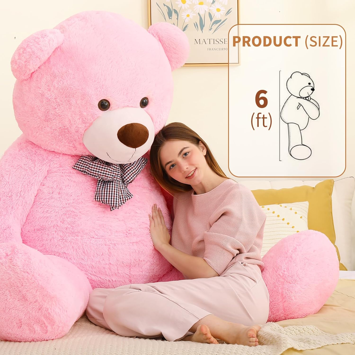 Life Size Teddy Bear Stuffed Toy, Brown/Beige/Pink, 6 FT