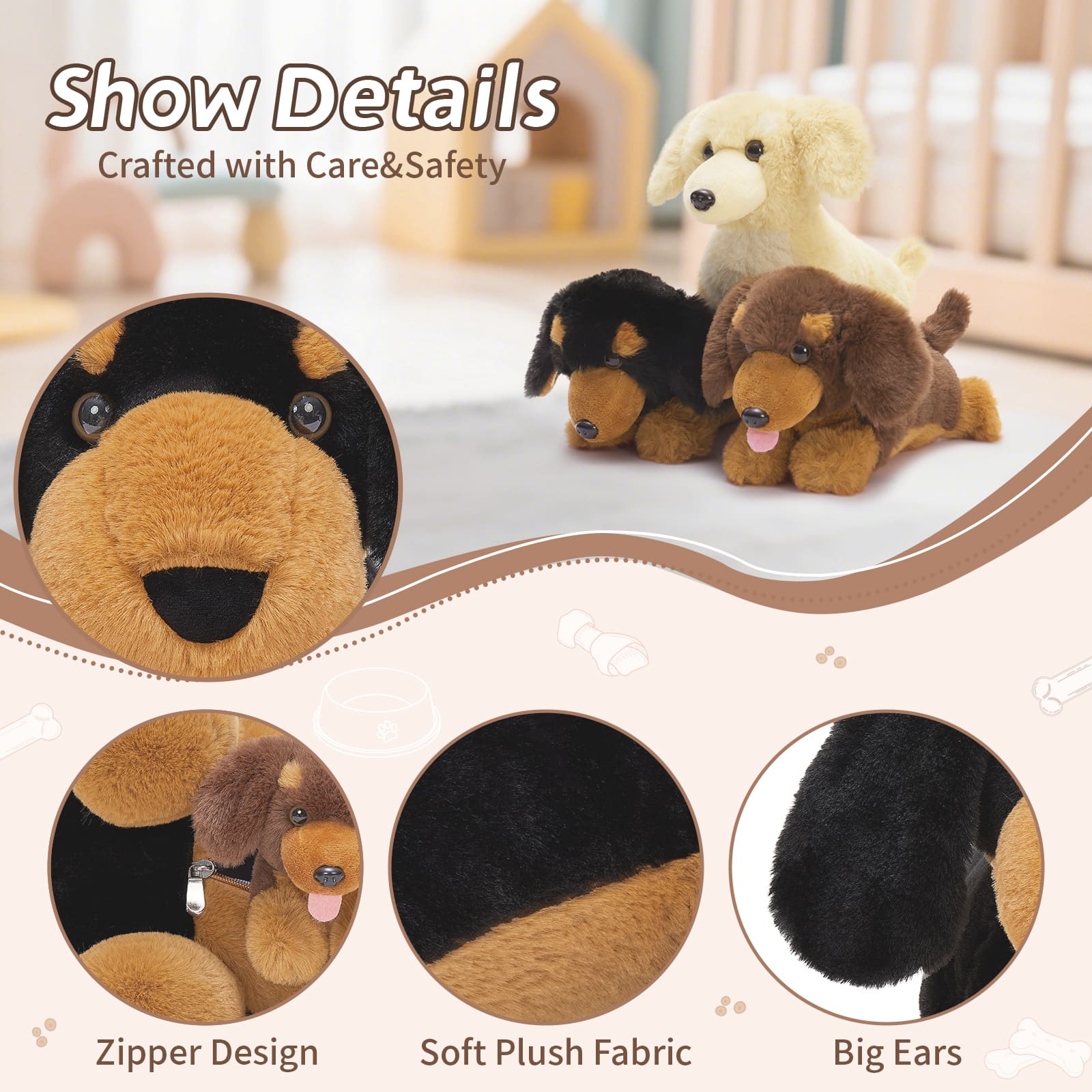 Dachshund Stuffed Animals Dog Plush Toys, Brown/Black, 18 Inches