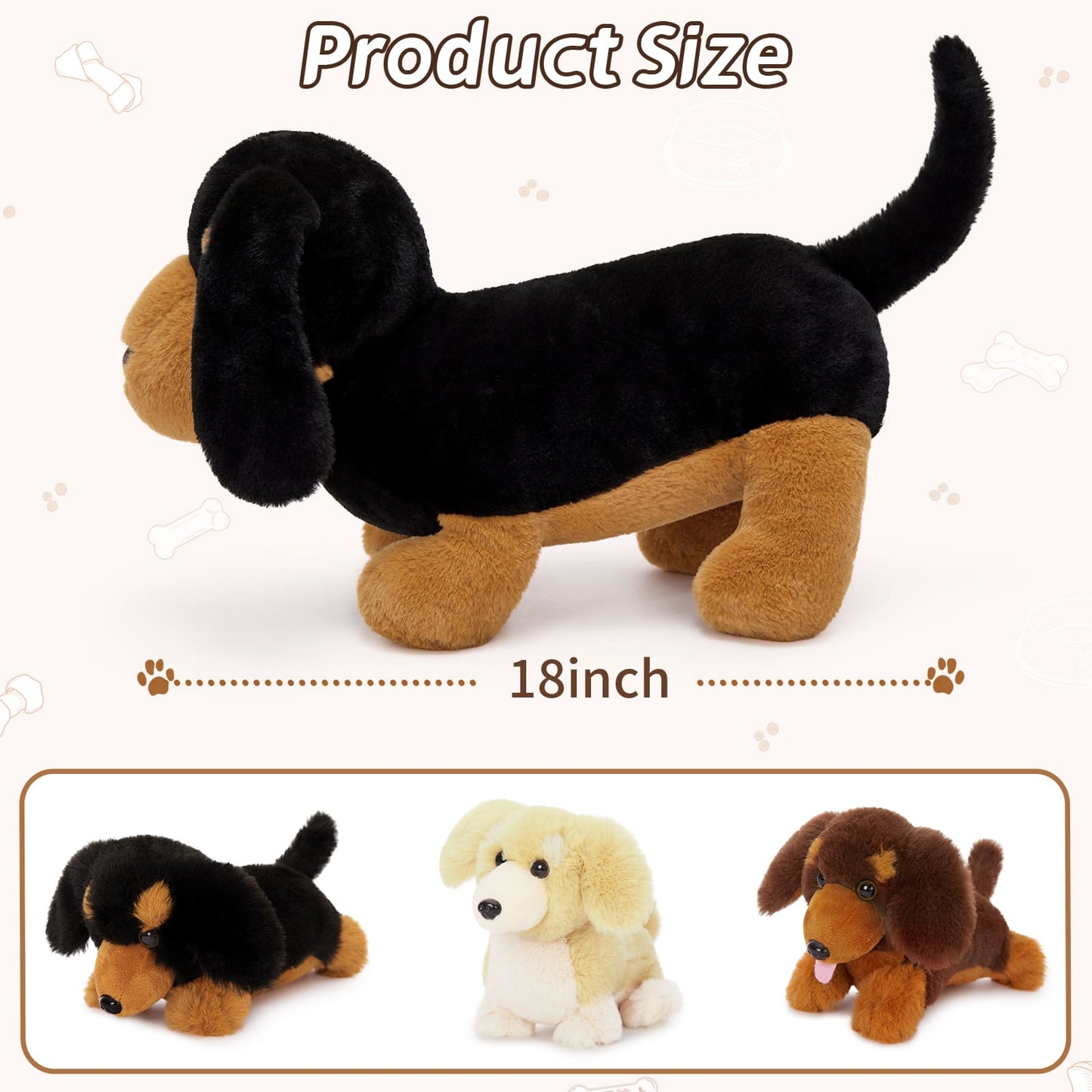 Dachshund Stuffed Animals Dog Plush Toys, Brown/Black, 18 Inches