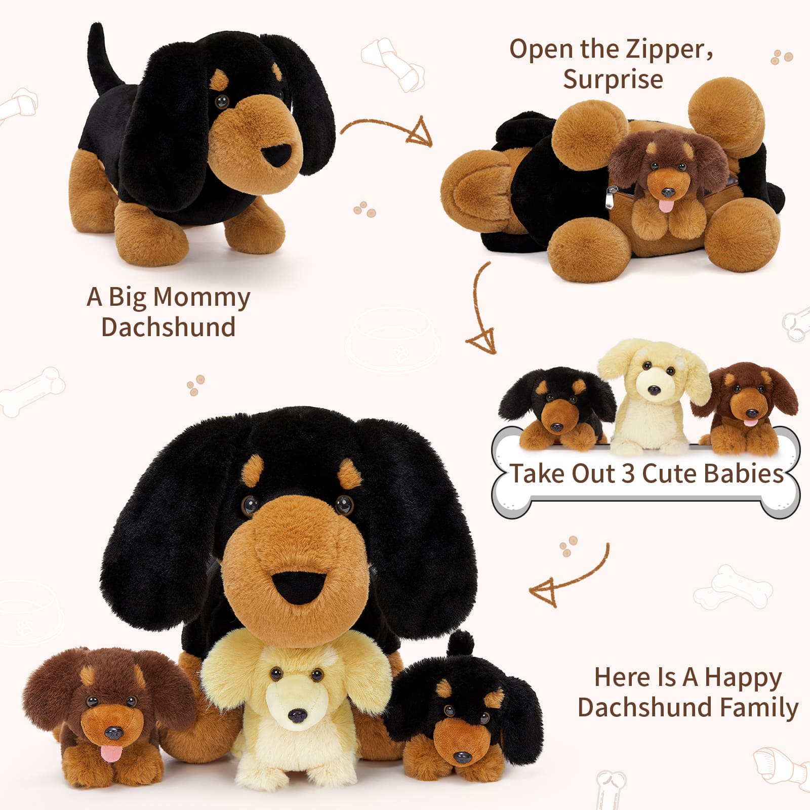 Dachshund Stuffed Animals Dog Plush Toys, Brown/Black, 18 Inches