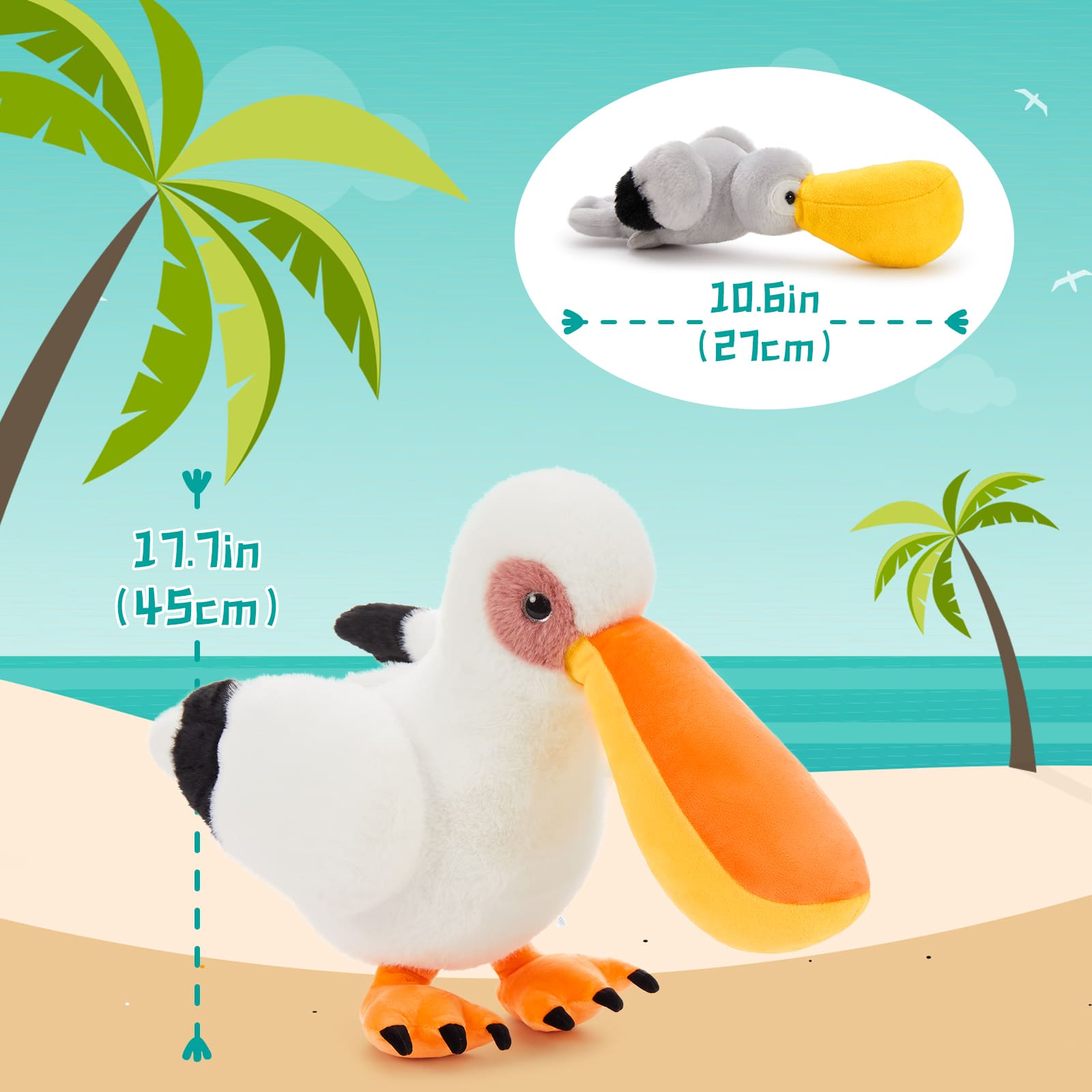 Pelican Stuffed Animal with Three Babies Inside, 17.5 Inches