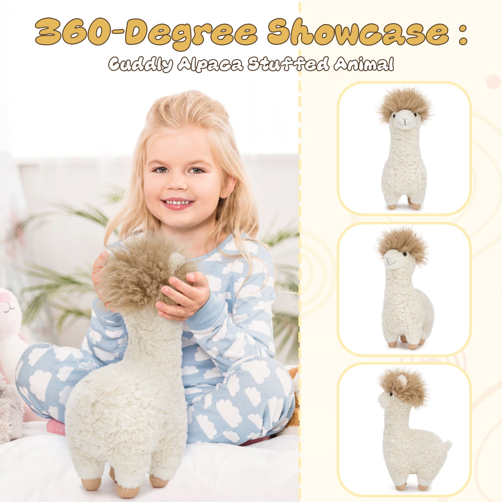 Alpaca Plush Toys Llama Stuffed Animals, Beige, 15.75 Inches