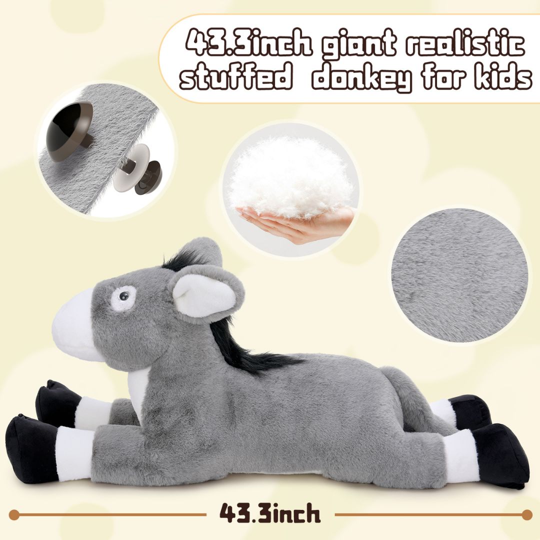Lifelike Donkey Stuffed Animals, Grey, 43 Inches