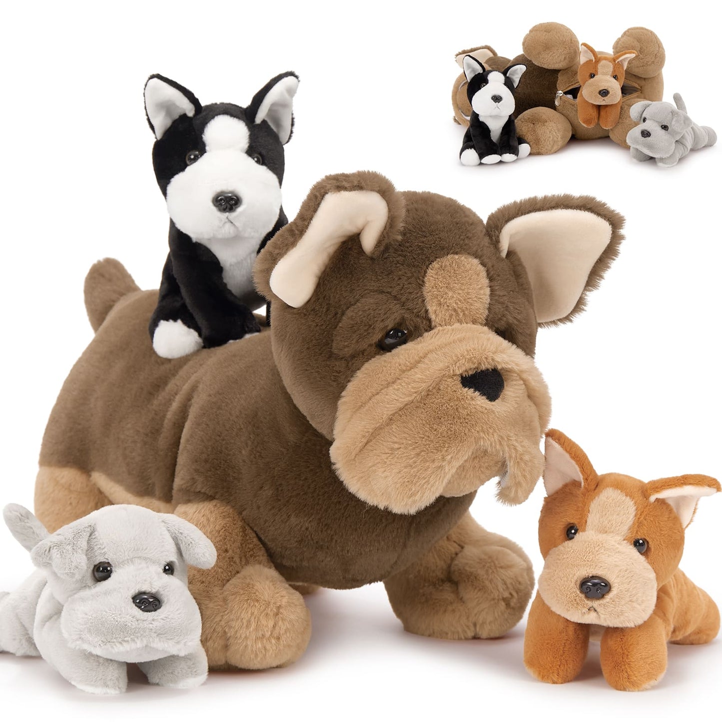 17.7 Inches Realistic French Bulldog Stuffed Animals - Stuffed Animal Babies with Their Mom - Stuffed Animals with Babies in the Belly - Cute Puppy Plush Toys - Lifelike Dog Plushies - Christmas/Birthday/Easter Gift Guide for Kids