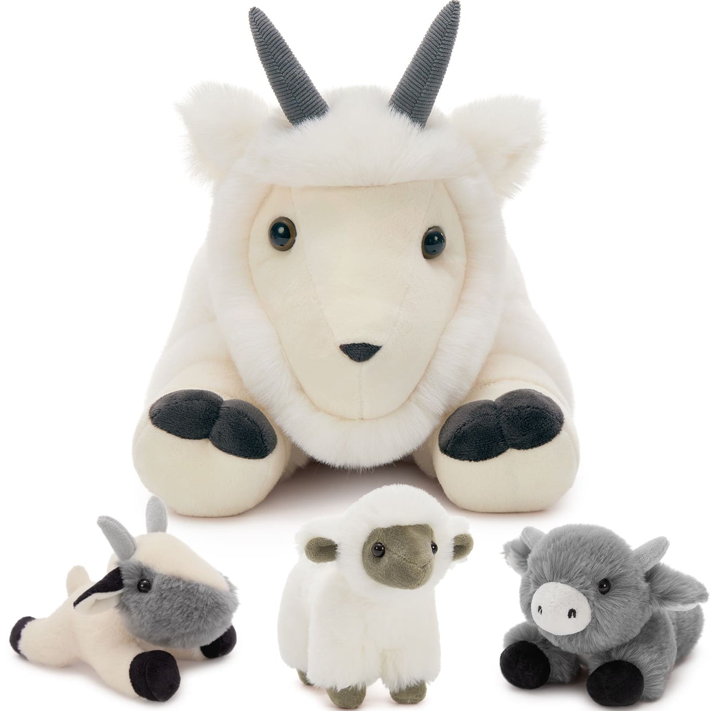 Goat Stuffed Animals - Mountain Goat Plush Toys17.72 Inches - Stuffed Animal Goat Babies with Their Mom - Mountain Goat Stuffed Animals with Babies In The Belly - Realistic Goat Plush Dolls for Children - Farm Plush Toys for Kids Teens Adults