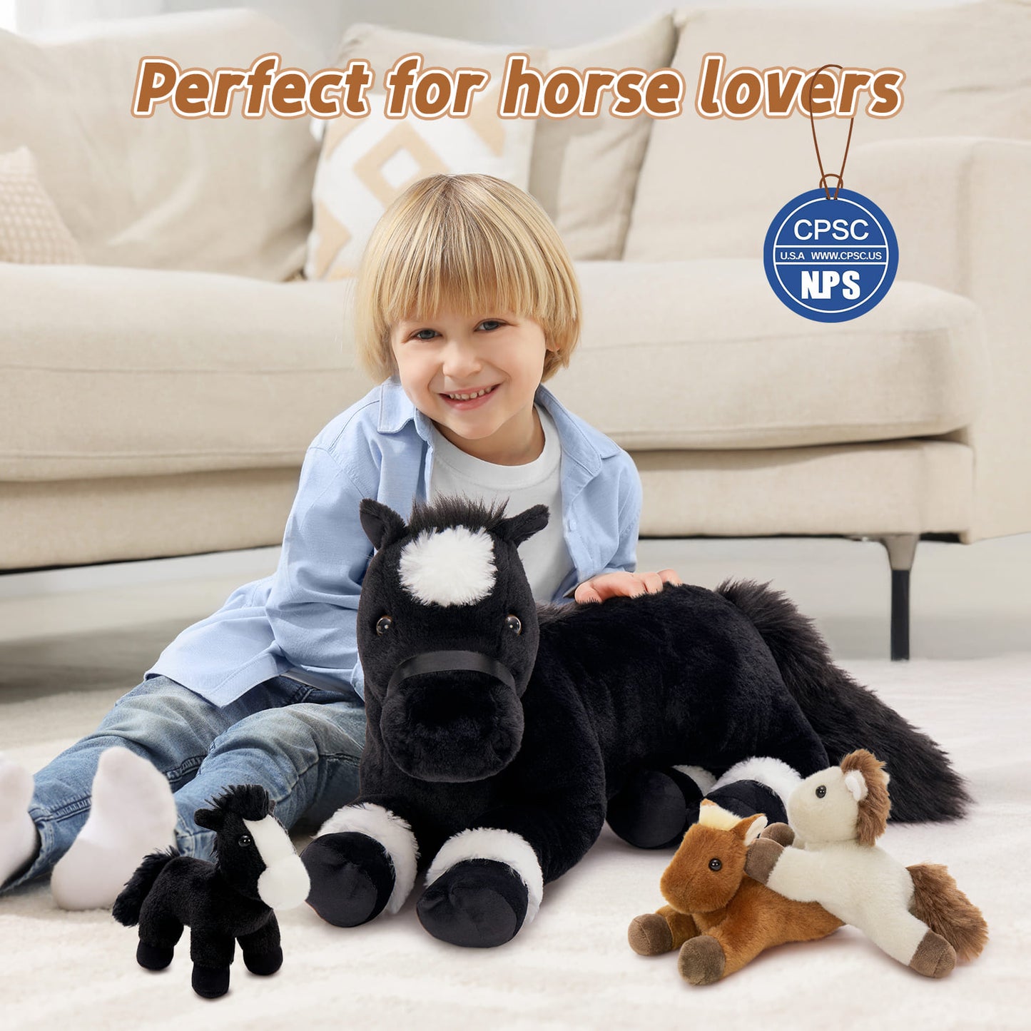 Horse Stuffed Animals Pony Plush Toys, Black, 17.72 Inches