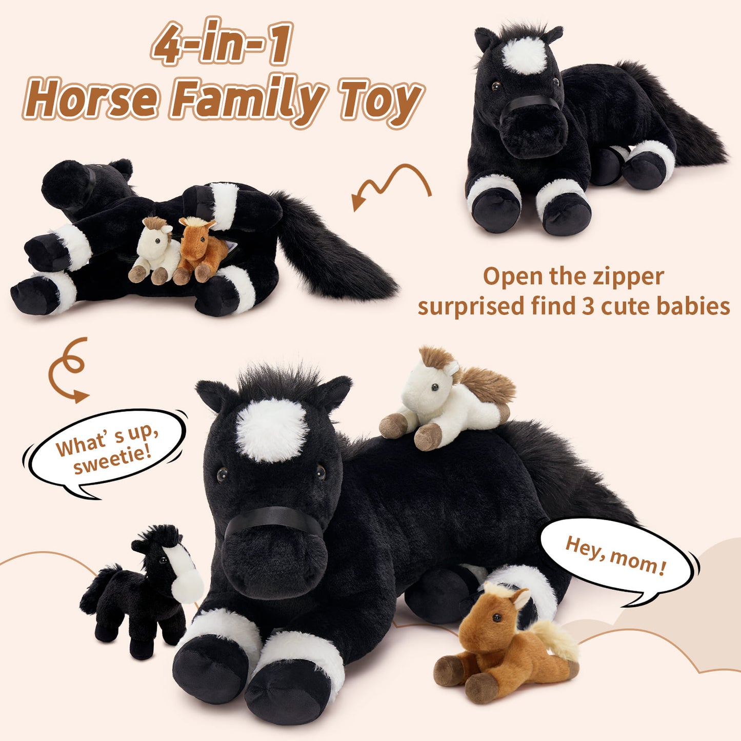 4 Pcs Bulk Lifelike Horse Stuffed Animals - Three Cute Pony Plush Toys - Pony Stuffed Animal Babies with Their Mom - Realistic Horse Stuffed Animals with Babies in the Belly - My Little Pony - Horse Plush Dolls for Children - Christmas Birthday Baby Shower Gift Ideas - Stuffed Animals Near Me