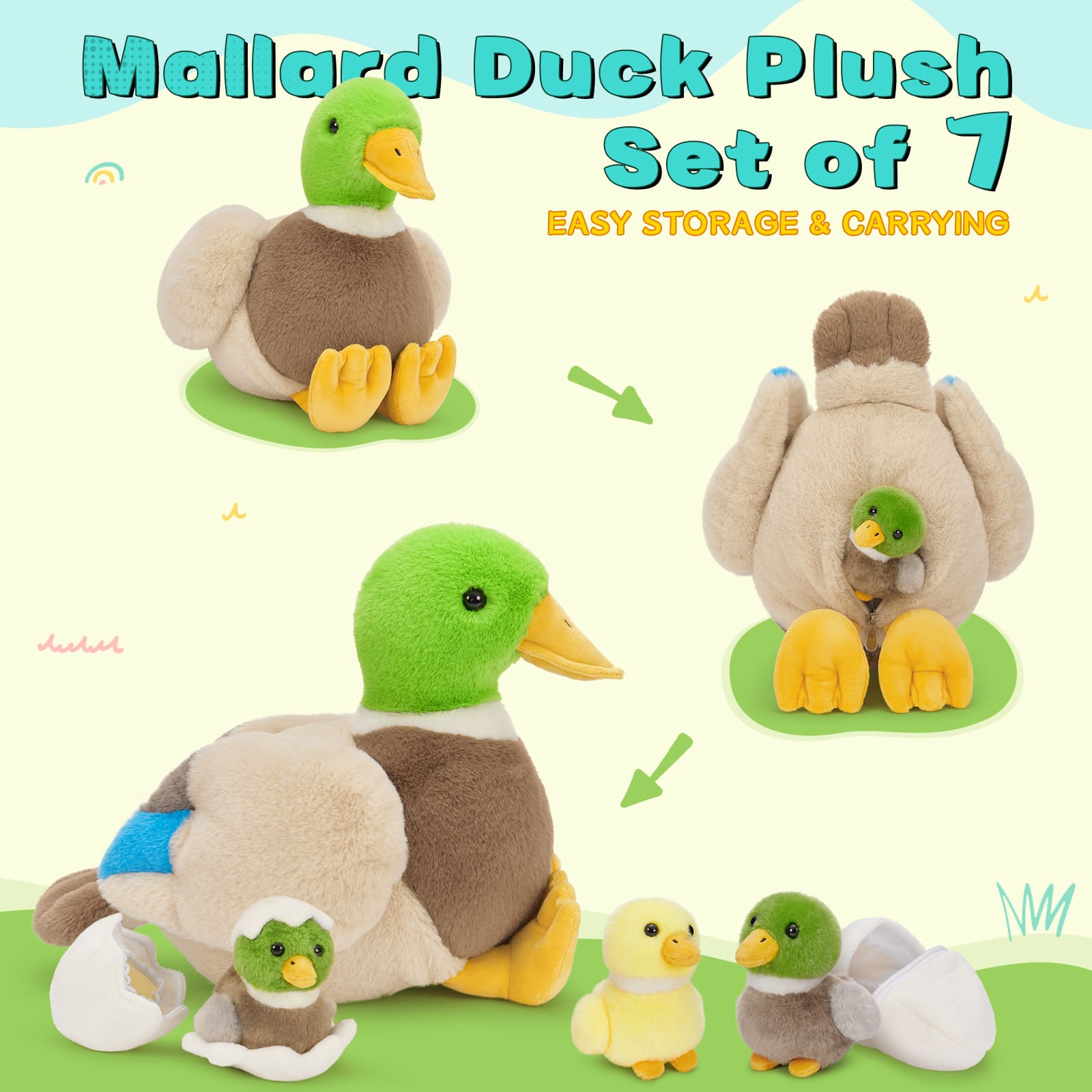 Mallard Duck Stuffed Animals Green Duck Plush Toys, 16 Inches