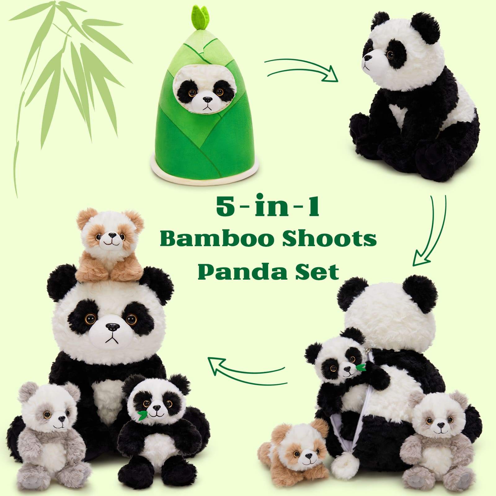 Panda Stuffed Animals Bamboo Shoot Plush Toys, 17.3 Inches