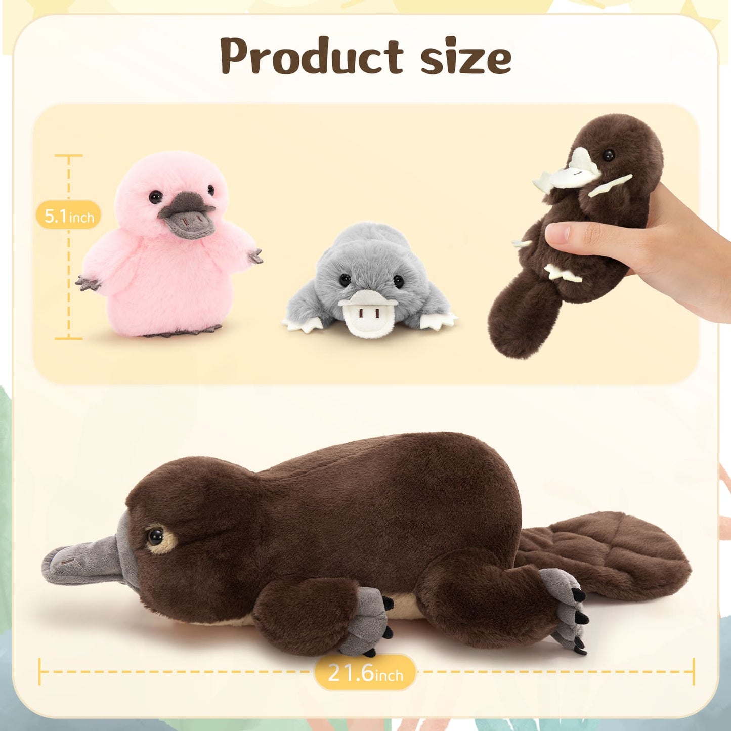 Realistic Duckbill Plush Toys - 4 Pcs Simulation Platypus Stuffed Animals - Cute Duckbill Plush Dolls - Stuffed Animal Platypus Babies with Their Mom - Gifts for Kids Teens Adults