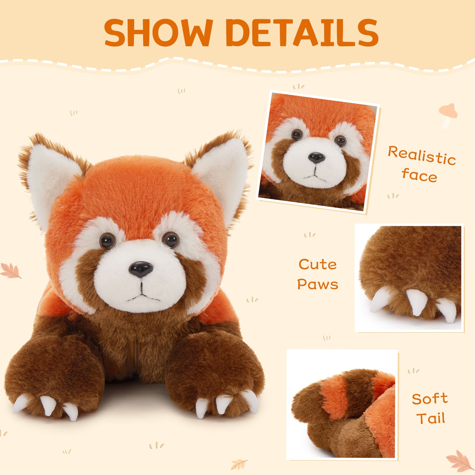 Lifelike Red Panda Stuffed Animals Set, 17.72 Inches