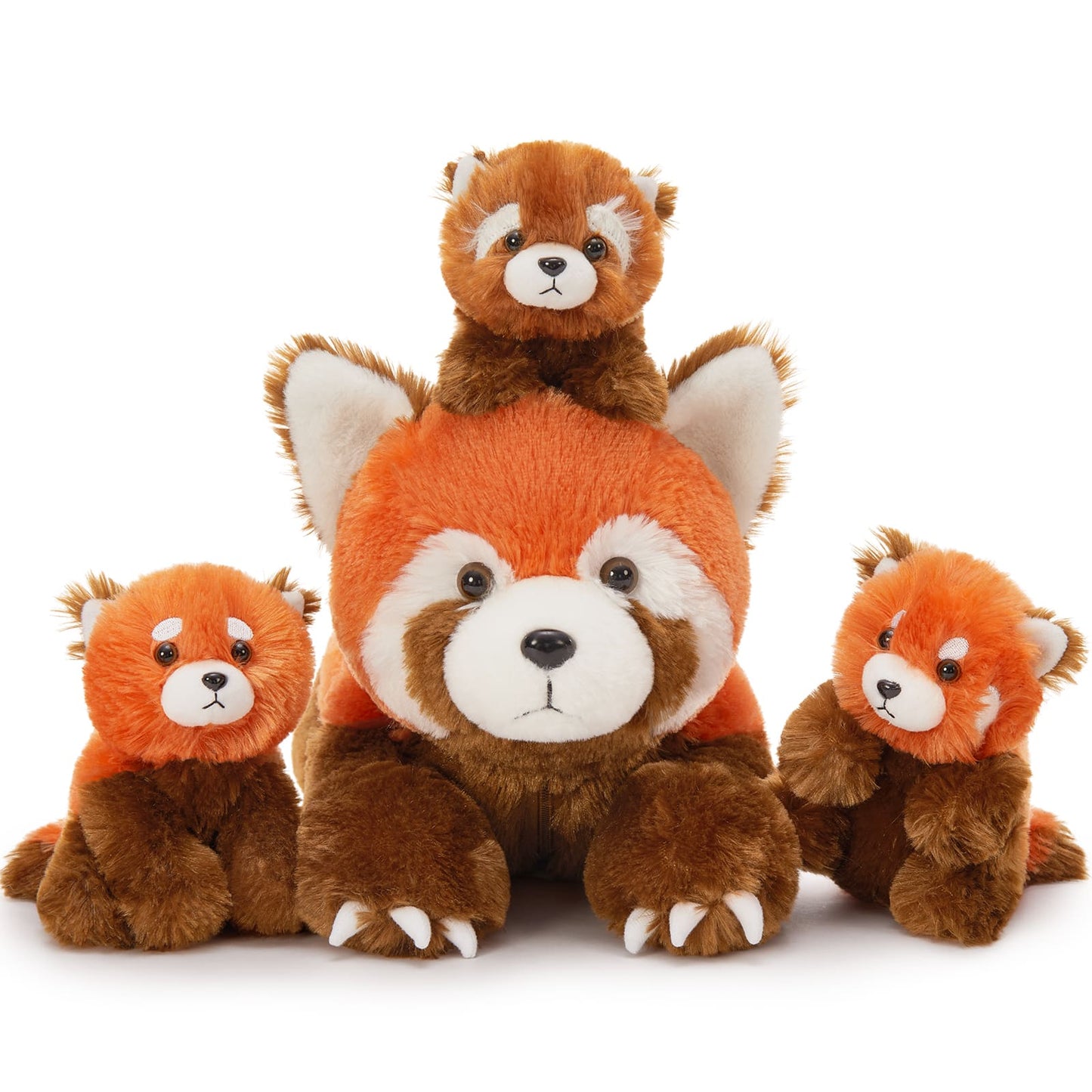 Lifelike Red Panda Stuffed Animals - Three Stuffed Animal Red Panda Babies with Their Mom - Red Panda Stuffed Animal with Babies In The Belly - Realistic Jungle Safari Red Panda Plush Toys - St. Patrick's Gifts Favor Supplies Family Set - Christmas Birthday Valentine's Day Easter Gift for Girls Boys Kids Teens Adults