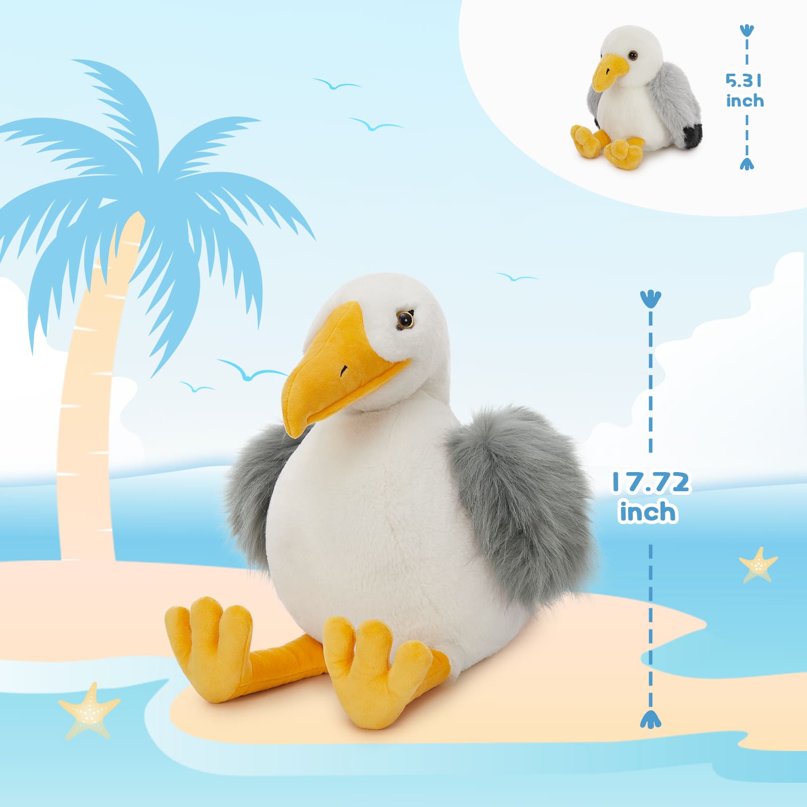Big Seagull with Three Baby Seagull Stuffed Animals, 17.72 Inches
