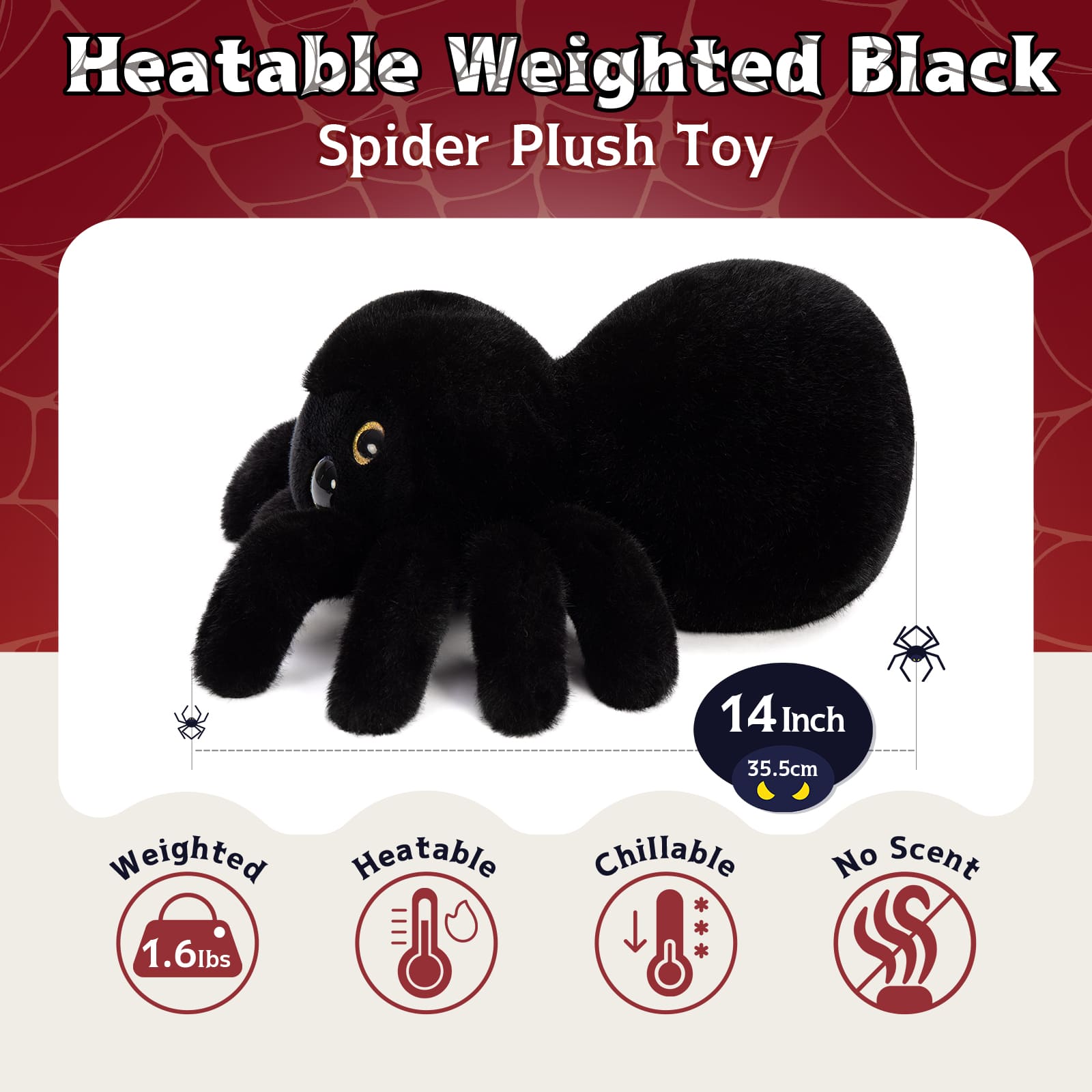 Simulation Spider Weighted Plush Toy, Black, 14 Inches
