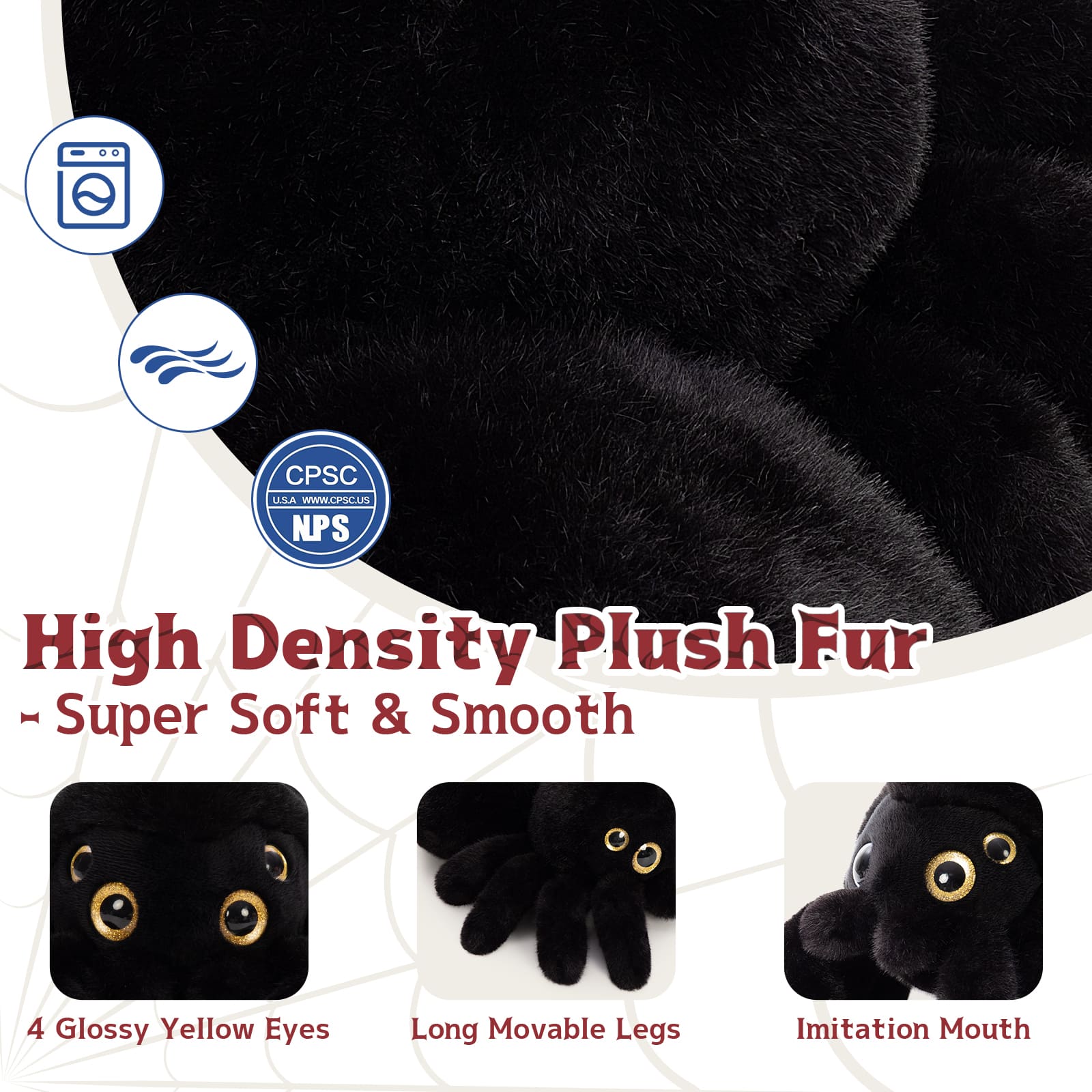 Simulation Spider Weighted Plush Toy, Black, 14 Inches