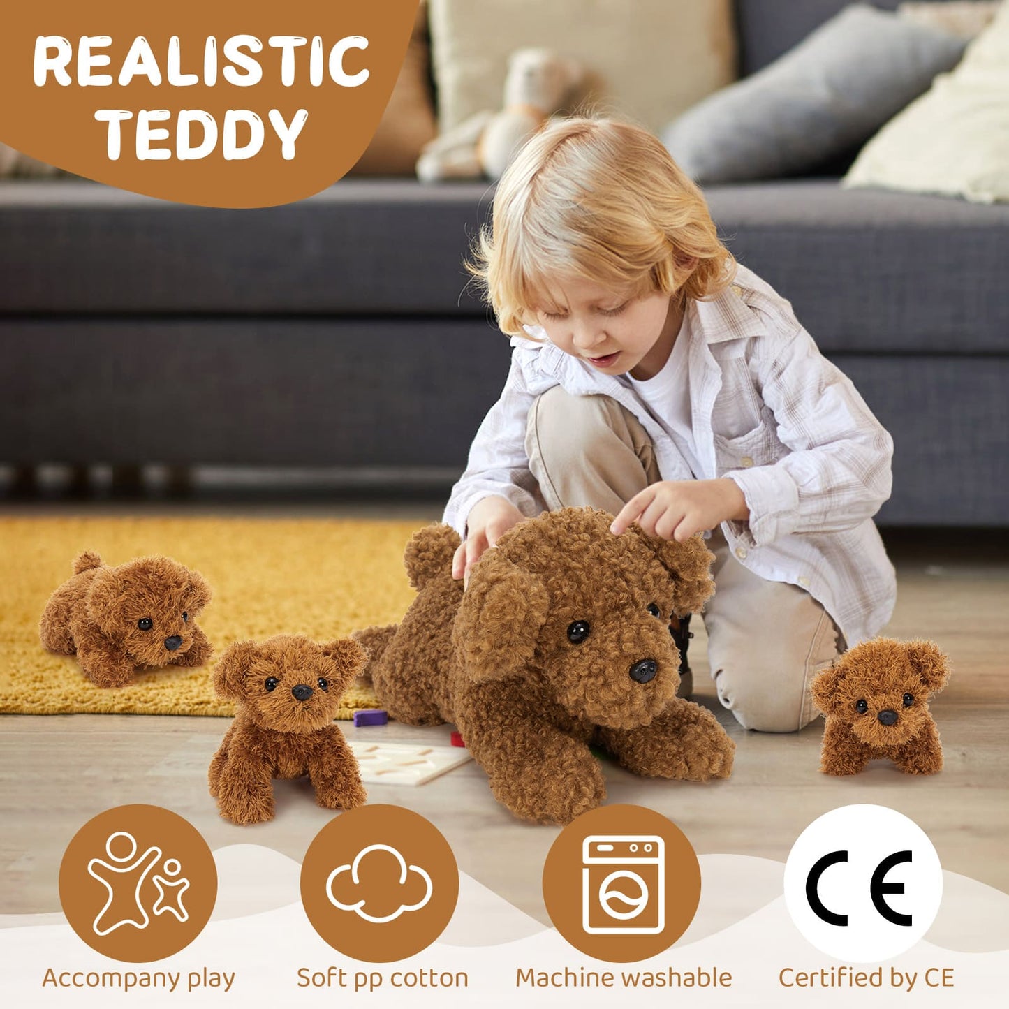 Teddy Dog Stuffed Animals with Three Puppies Inside the Belly - Cute Dog Family Plush Toy Assortment - Free Shipping Now