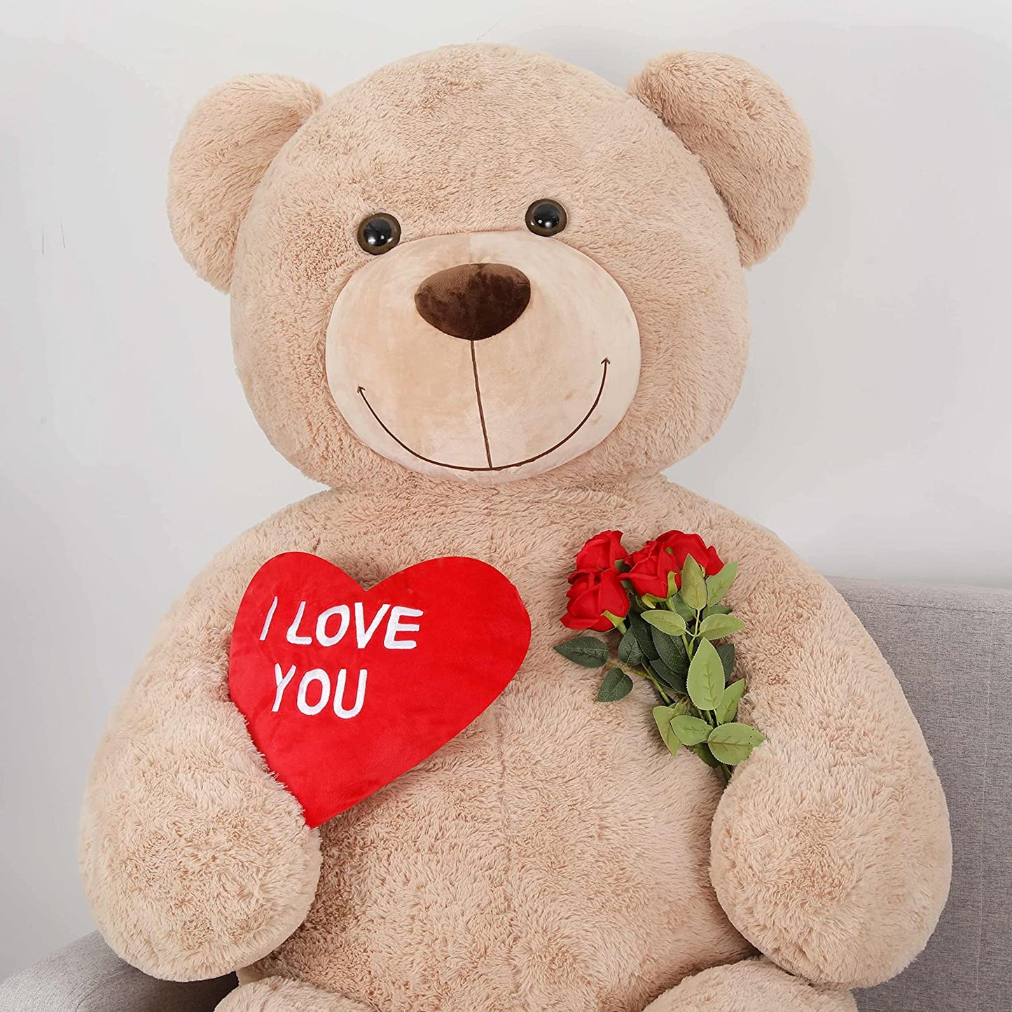 Giant 180 CM Brown Teddy Bear Plush Toys - 6 Feet Teddy Bear Stuffed Animals - Teddy Bear Plush with ' I Love You ' Heart - Valentine's Day Gift for Girlfriend/Boyfriend - Romantic Confession/Propose Marriage Gift Ideas - Anniversary Gift for Wife/Husband - Teddy Bear Theme Baby Shower