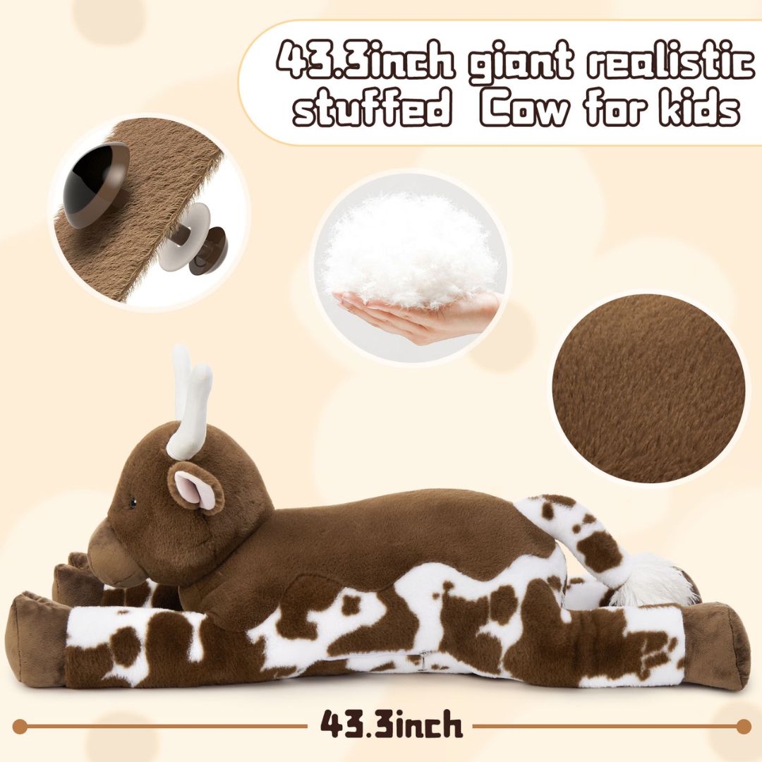 Longhorn Bull Stuffed Animals Farm Plush Toys, Brown, 43 Inches