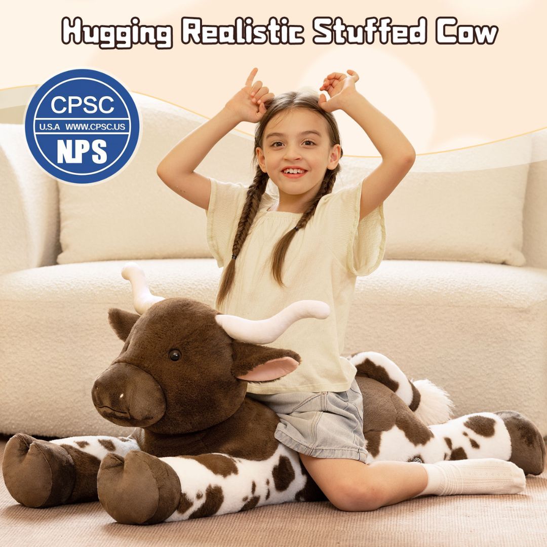 Longhorn Bull Stuffed Animals Farm Plush Toys, Brown, 43 Inches