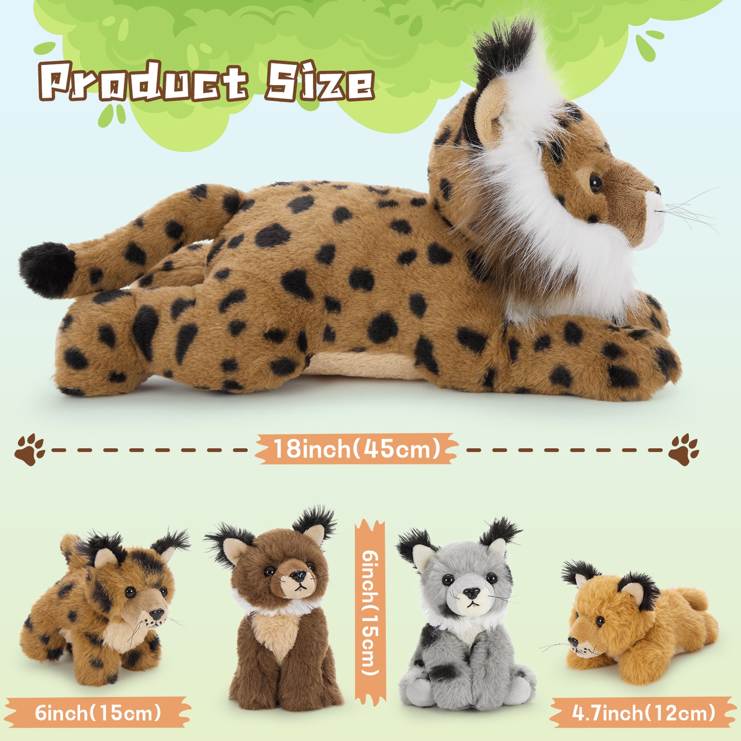 Lynx Plush Toys Jungle Stuffed Animals, 17.7 Inches