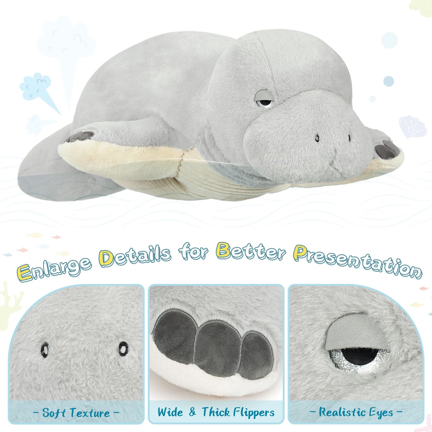 Manatee Stuffed Animals Sea Cow Plush Toys, Grey, 47 Inches - MorisMos Stuffed Animals - Free Shipping