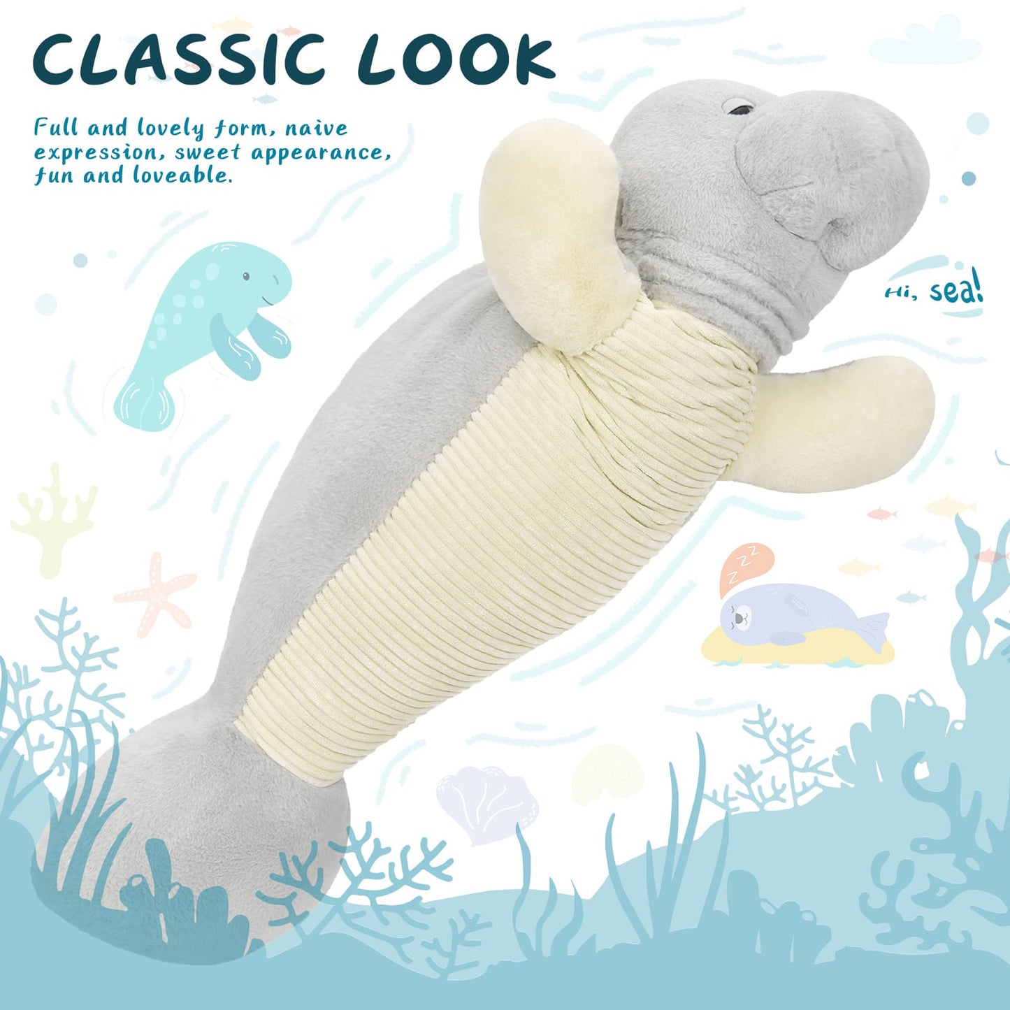 Manatee Stuffed Animals Sea Cow Plush Toys, Grey, 47 Inches - MorisMos Stuffed Animals - Free Shipping