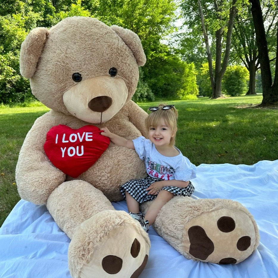 Giant 180 CM Brown Teddy Bear Plush Toys - 6 Feet Teddy Bear Stuffed Animals - Teddy Bear Plush with ' I Love You ' Heart - Valentine's Day Gift for Girlfriend/Boyfriend - Romantic Confession/Propose Marriage Gift Ideas - Anniversary Gift for Wife/Husband - Teddy Bear Theme Baby Shower