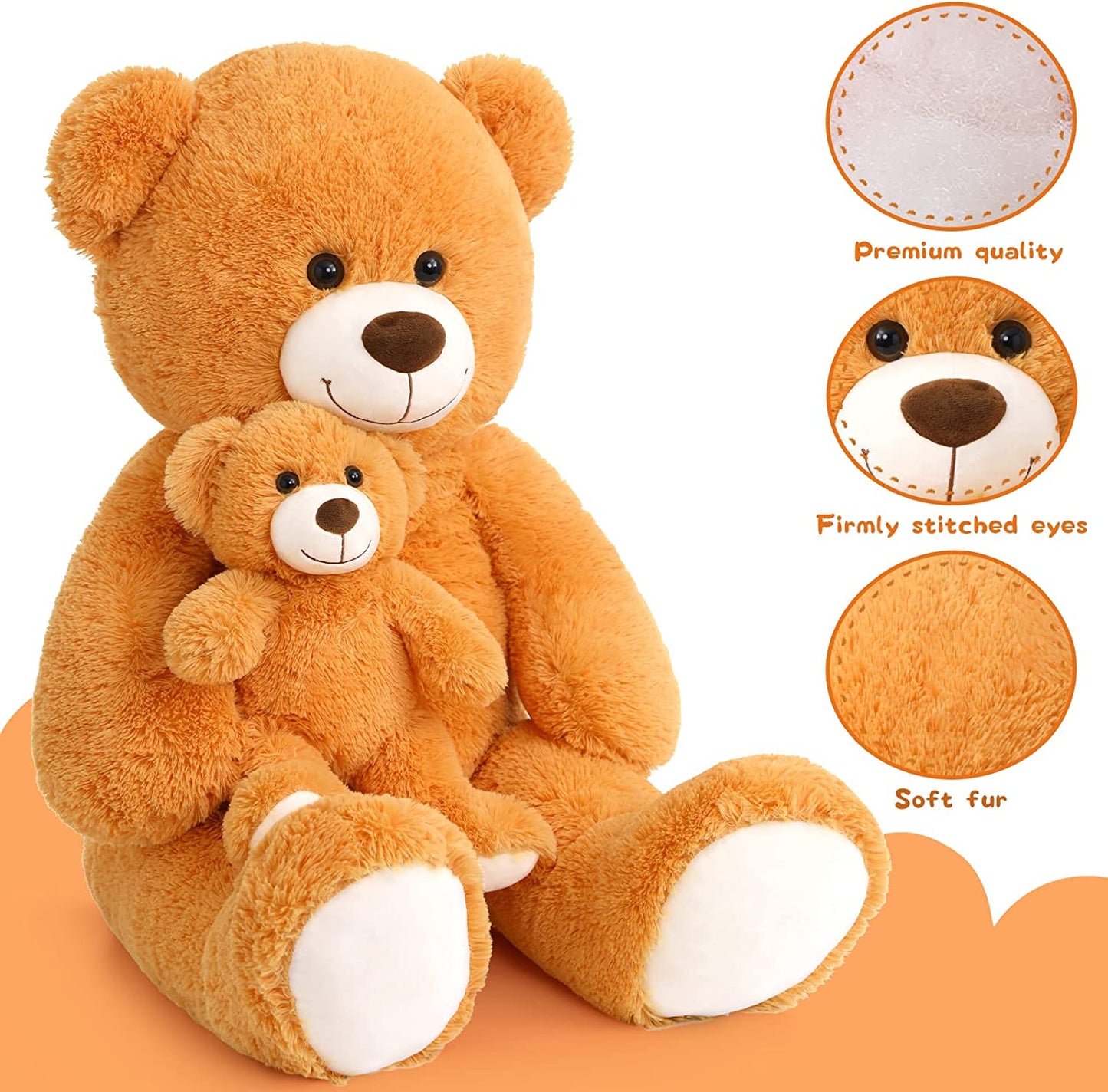 Orange Teddy Bear Plush Toys - Happy Smiling Face Pluffy Teddy Bear - Giant Teddy Bear Stuffed Animals - Teddy Bear Theme Baby Shower - Cute Teddy Bear Plush Dolls - Valentine's Day Teddy Bears&Gifts - Anniversary Gift for Wife/Husband - Vday Gift for Girlfriend/Boyfriend - Stuffed Animal Bear Babies with Their Mom