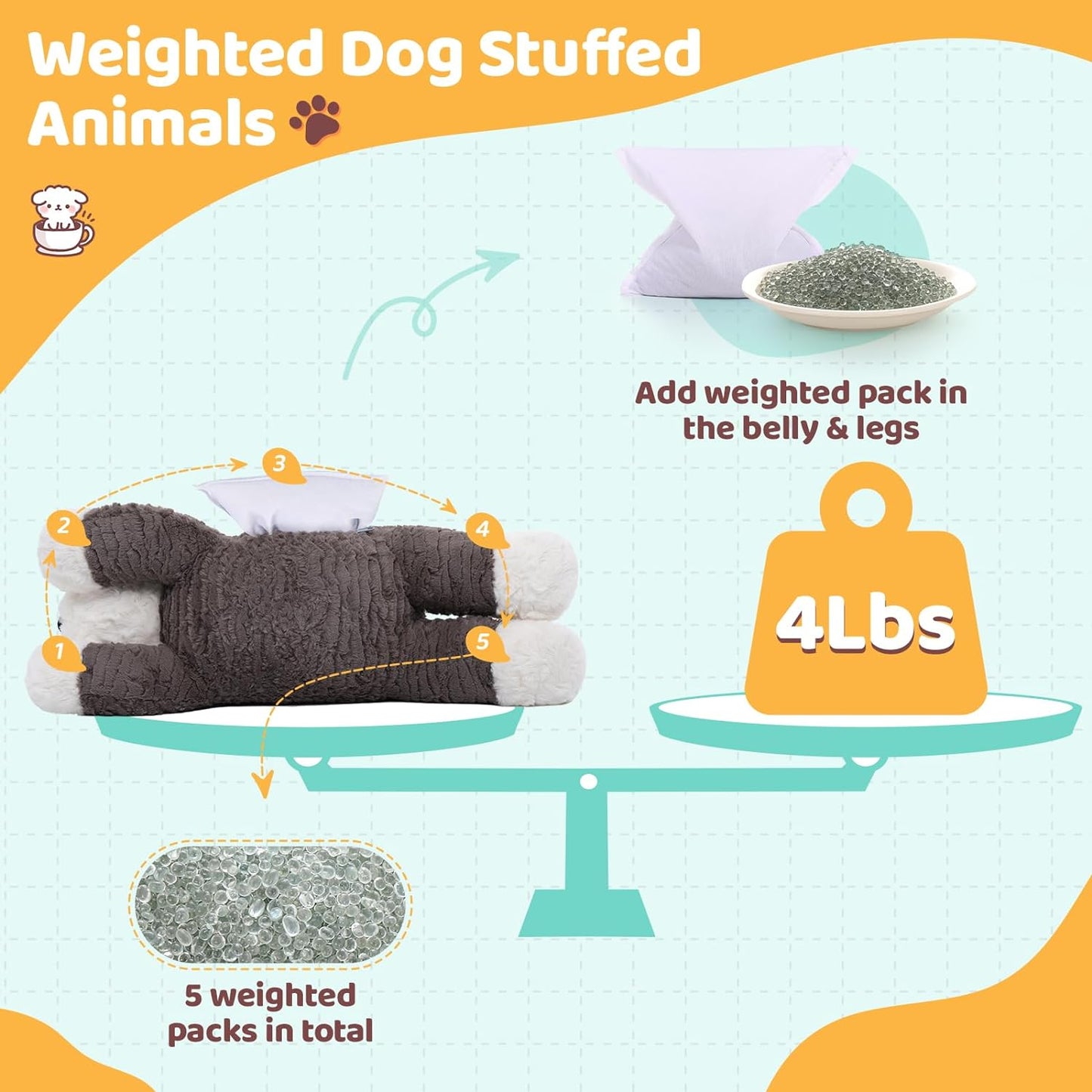 Weighted Plush Pillows - Cute Dog Stuffed Animals - Microwavable Stuffed Animals - Heating Pad for Cramps & Pain - Cute Dog Cartoon Plush Pillows - Coolable Heatable Weighted Plush Warm Gift for Kids & Adults