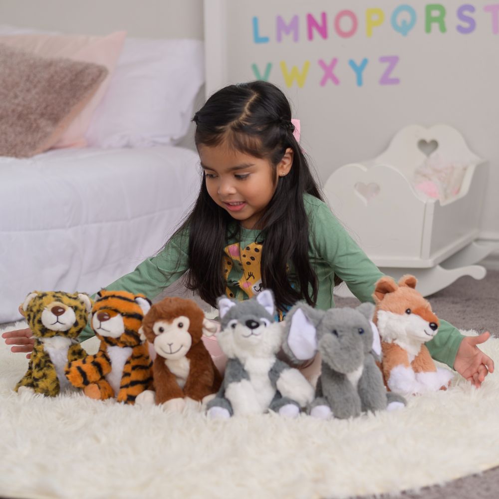 6 Pcs Small Jungle Stuffed Animals Bulk, 7 Inches - Safari Small Plush Toys for Centerpieces - Tiger/Wolf/Leopard/Fox/Monkey/Elephant Forest Plush Toy Set - Free Shipping