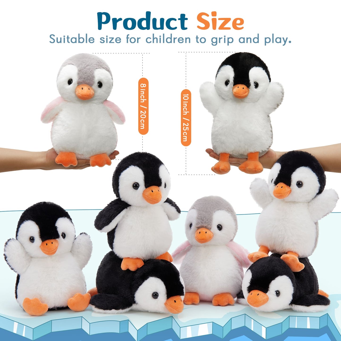 Mini Penguin Stuffed Animals - 8 Inches Penguin Stuffies - Kawaii Penguin Babies - DIY Keychains or Bag Charms - Sentimental Gifts Party Favors