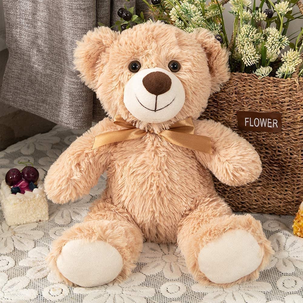 3 Pcs Teddy Bear Stuffed Animals Bulk - Small Teddy Bear Plush Toys - Light Brown 14 Inches Teddy Bear Plush Dolls - Cute Fuzzy Bears for Baby Shower/Wedding/Birthday/Valentine's Day - Teddy Bear Theme Baby Shower Centerpieces