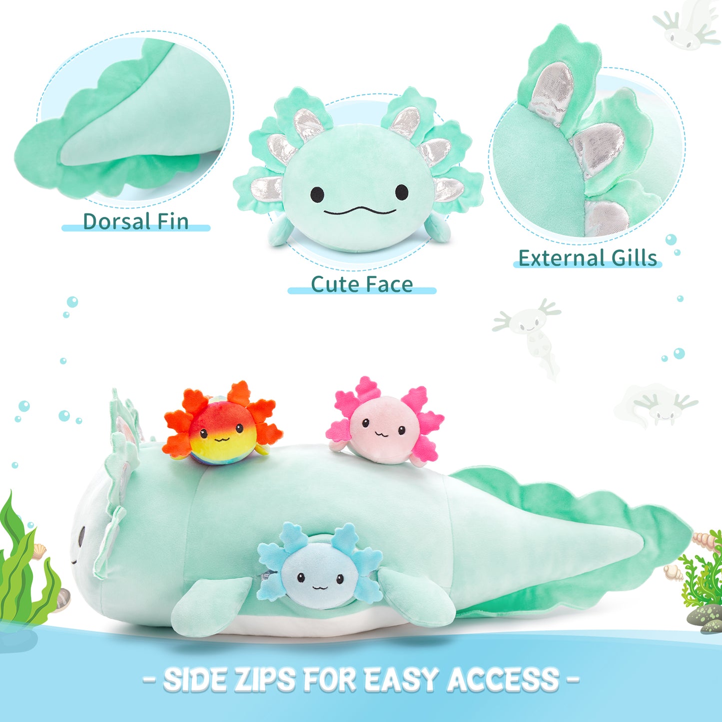 Axolotl Plush Toys Salamander Stuffed Animals, Mint Green, 23.5 Inches