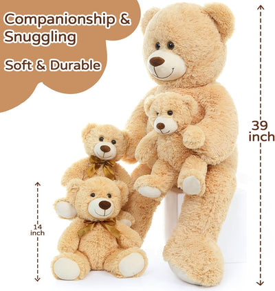 Mom Teddy Bear with 3 Babies Plush Toy Set, Brown, 39 Inches